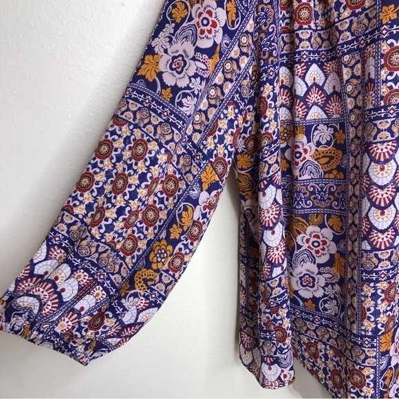 Collective Concepts Print Boho Tie Front Long Sleeve Blouse Womens Size XL - Picture 3 of 12